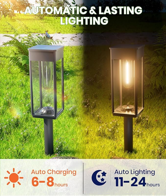BITPOTT Solar Pathway Lights Outdoor,Bright Solar Lights for Outside, Waterproof Auto On/Off Garden Lights Solar Powered Landscape Lights for Yard Walkway Driveway Lawn (Warm White, 2 Pack)