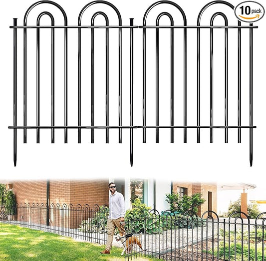 10 Panels Decorative Garden Fence, 36in(H)×21.6ft(L) Tall No Dig Fence Animal Barrier, Metal Tube Garden Edging Border, Reusable Ground Defense Temporary Fencing for Outdoor Yard, Black