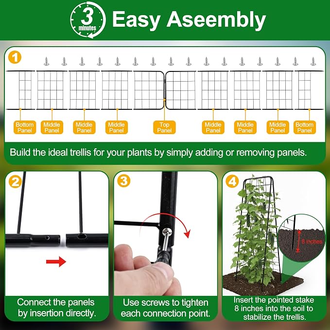 WAENLIR 63x17inch Cucumber Trellis Tomato cage with Dense Steel Grid–A-Frame Heavy Duty Metal Trellis for Raised Beds, Cattle Panels for Garden Trellis for Climbing Plants Outdoor (Black, 63x17inch)