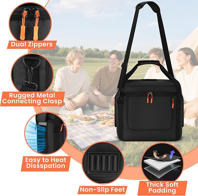 Carrying Bag Compatible with Anker SOLIX C1000/C1000 Gen 2/C800/C800 Plus, Power Station Storage Case with Waterproof Bottom and Side Zipper for Shoulder Strap & Handle (BLACK)