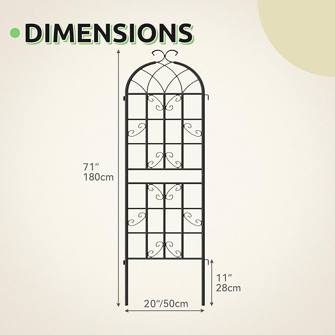 4 Pack Garden Trellis for Climbing Plants Outdoor, 71"H x 20"W Rust-Resistant Metal Plant Support for Rose, Vine, Cucumber & Clematis, Decorative Scrollwork Trellis for Yard, Lawn or Wall Decor