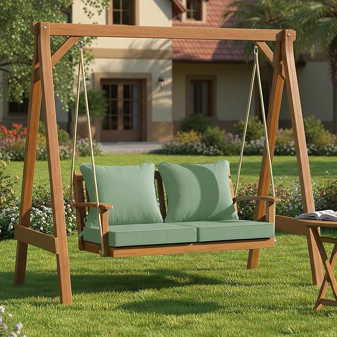 Summsun Waterproof Outdoor Patio Cushions with Removable Cover, Fade Resistant Back Pillow and Seat Cushion Set for Yard Porch Garden, 19 x 19 Inch, Sage Green, Set of 2