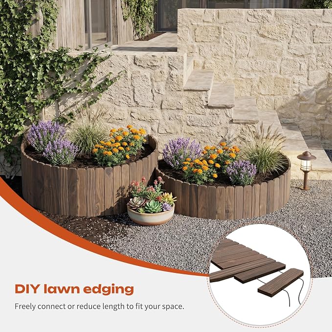 GHWIE Garden Edging Border, Wood Fence for Yard Patio Path, Decorative Landscape Edging, 48" x 7.87"Flower Bed Fence(1)