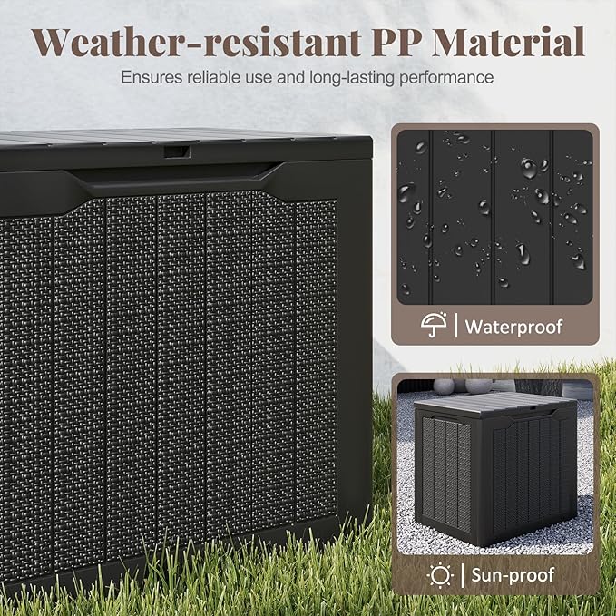 Tangkula 30 Gallon Outdoor Storage Box, Resin Outdoor Storage Bench with Lockable Lid, Waterproof Deck Box for Garden Tools, Pool Accessories, Cushions