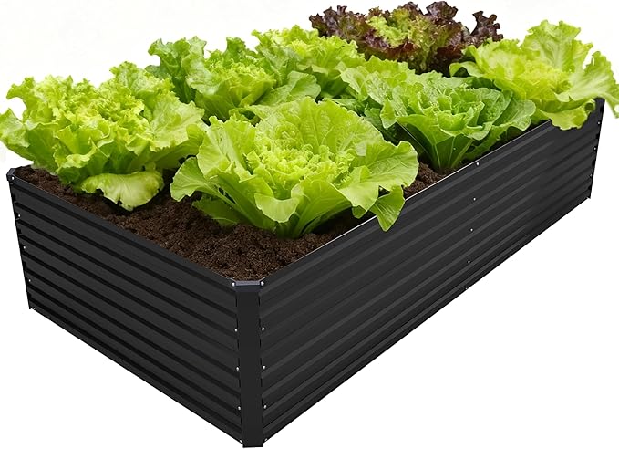 DIIYIV 8x4x2FT Galvanized Raised Garden Bed Kit,Vegetable Plant Boxes-Rectangle Metal Flower Box,Large Planter Raised Beds Outdoor Garden for Planting,Fruit,Herb-Black