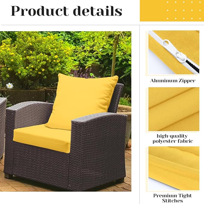 Mindsoft 8 Pcs 24"x24" Patio Cushion Covers Outdoor Cushion Covers Replacement High UV Resistant Anti Slip Waterproof Patio Chair Seat Slipcovers for Outdoor Furniture(Yellow)
