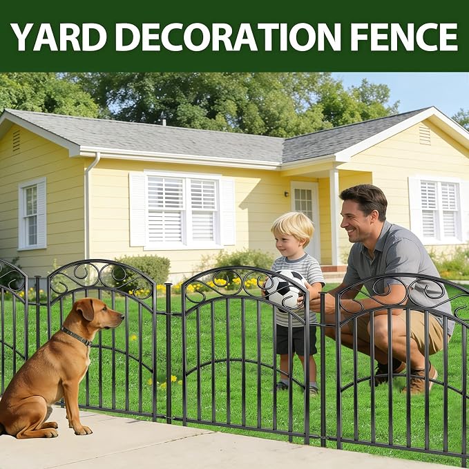 KYATE 8 Panels No Dig Decorative Outdoor Garden Fences for Garden Yard Backyard Patio, 32in(H)×18Ft(L) Metal Rustproof Thickened Pipe Heavy Duty Fence, Landscape Border Animal Barrier