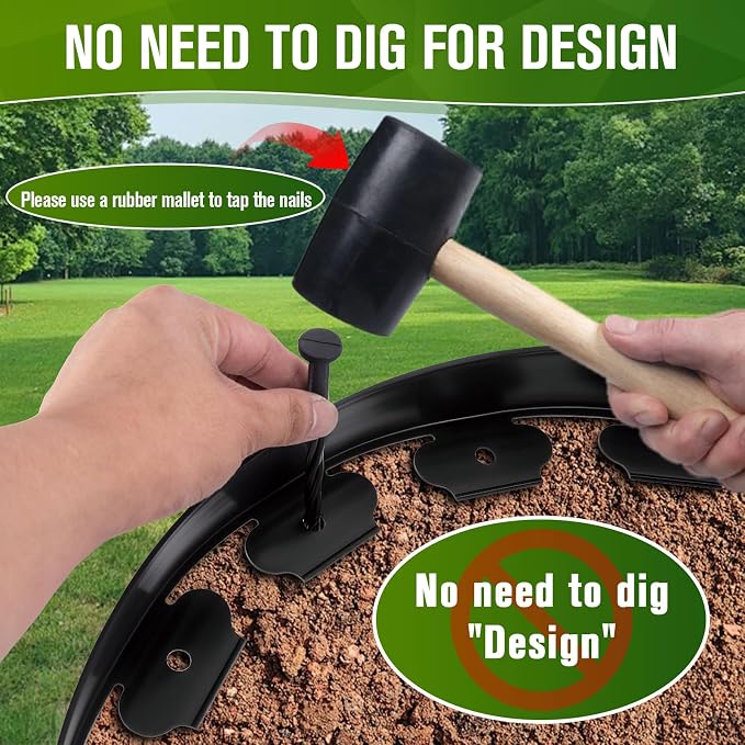 Landscape Edging, 3" x 66' Garden Edging, No Dig Edging for Landscaping with 80 Pcs Anchoring Spikes, Flexible Landscape Border Edging for Landscaping, Yard Lawn, Flower Beds(Black)