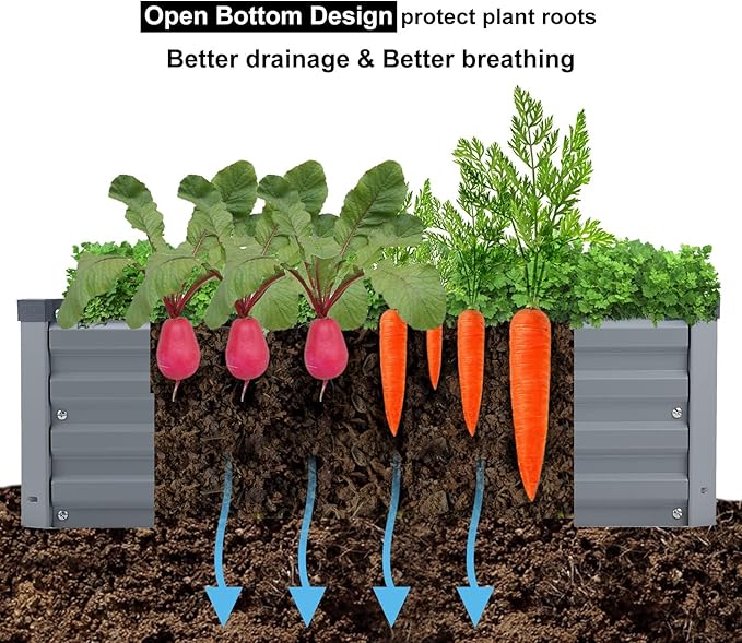 Meberam 3 Pack 6x3x1FT Galvanized Raised Garden Bed Kit, Outdoor Metal Planter Box for Vegetables, Bottomless Rectangular Gardening Bed with Support Rods, Tool-Free Assembly, Gray