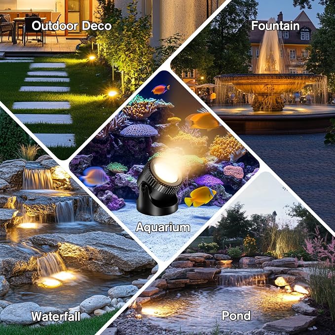 POPOSOAP Pond Lights 4-in-1 Warm White, Underwater Pond Lights with Timer/ IP68 Waterproof Submersible LED Fountain Lights for for Pond Waterfall Fountain Aquarium Garden Patio Pool(Set of 4)-P64H