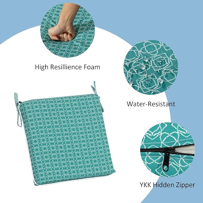 COZYVIDA Outdoor Chair Cushions Set of 4, 20"x20" Square Seat Pads with Tie Straps and YKK Zippers, 30D High-Density Foam, Water-Resistant Fabric,UV-Resistant 1000+ Hrs