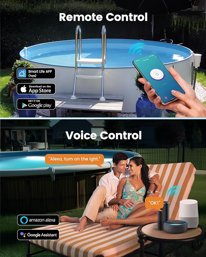 SURAIELEC WiFi Pool Timer for Above-Ground Pools, NEMA 5-15R Plug-in Timer with Dual Outlets, 15A 125V 1HP, Weatherproof PC Cover, Ideal for Pool Pumps, Filters, Lights and Salt Chlorination Systems