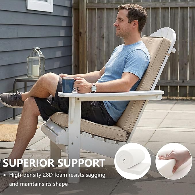Adirondack Chair Cushions Set of 2 - Removable Covers, Water-Repellent & Fade-Resistant Faux Linen, Securing Straps, Non-Slip Bottom, Fit for Most Outdoor Adirondack & Rocking Chairs - Beige