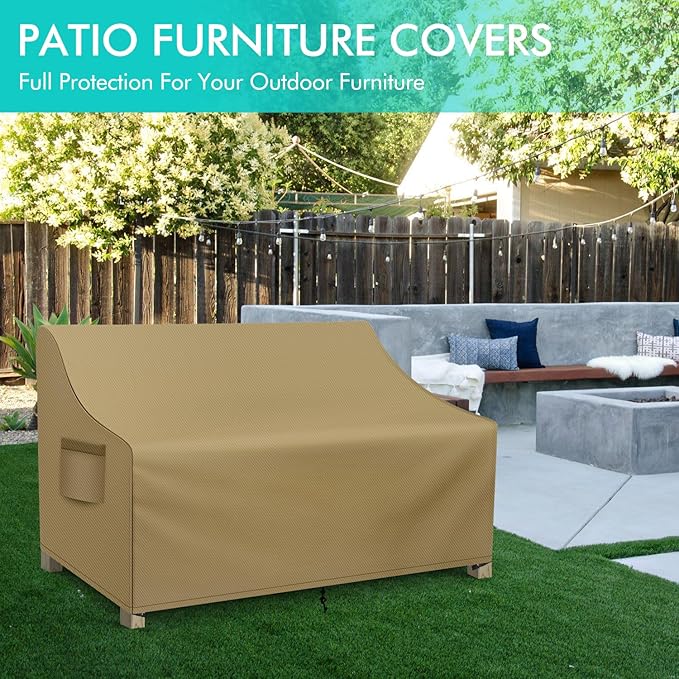 WLEAFJ Patio Sofa Cover Waterproof, 3-Seater Outdoor Sofa, Heavy Duty Deep Lounge Loveseat, Large Lawn Furniture with Air Vent, 79’’ W x 37’’ D x 35’’ H, Khaki