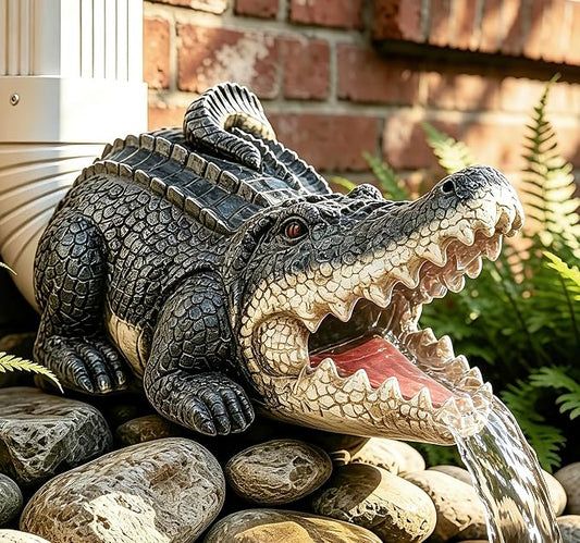 Teaeeno Alligator Decor Statue Gutter Downspout Extension Decorative,Crocodile Gutter Animal Statue Outdoor Decor,3"×4" Rain Gutter Downspout Splash Block,Garden Splash Block Outdoor Sculpture (Black)