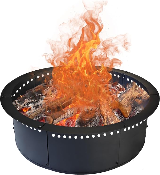 SoulMate Outdoor 43-Inch Outer/39-Inch Inner Fire Pit Ring Smokeless,Duty Solid Metal Steel Round Firepit Rim Insert for DIY Fire Pits, Outdoor Above or In-Ground, Camping Garden Patio Backyard.