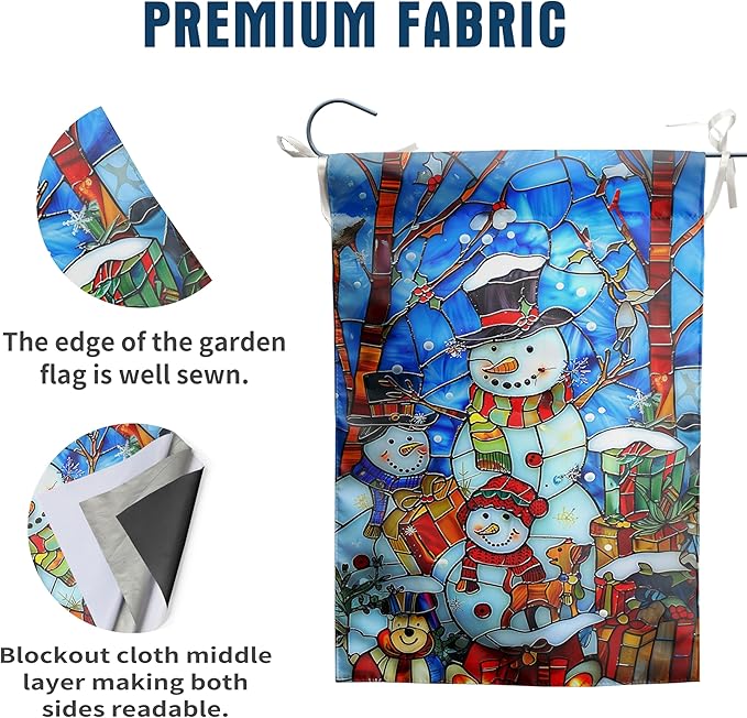 Stained Glass Snowman House Flags 28 x 40 Double Sided Merry Christmas Garden Flag Hello Winter Yard Flag Happy Holidays Flag for Outside Welcome New Year Outdoor Flag Large