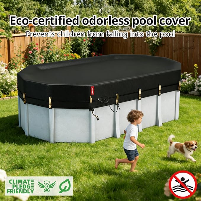 QH.HOME 12x20 Ft Oval Pool Cover for Steel Wall Pool,[Ultimate Windproof & Tear-Resistant Fabric],Snug Fit with Patented Ratchet & Weight Rings, Blocks Leaves &Waterproof