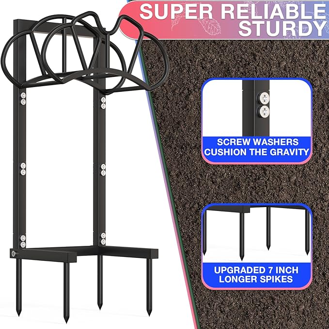 Qatsrin New Garden Hose Holder, Super Stable Water Hose Holders Stand Holds 160-Feet Hose, Rustproof Freestanding Hose Storage Hanger Rack for Outside Yard Lawn Farm, Black