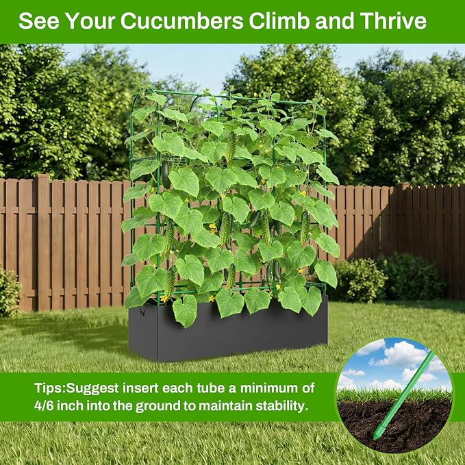 63.8"×49.6"×16.5" Cucumber Trellis with Grow Bag,Trellis for Climbing Plants Outdoor,U-Shape Reusable Metal Garden Arch Trellis with Net, for Fruit Flower Support for Pea, Grape Vine Type Plants