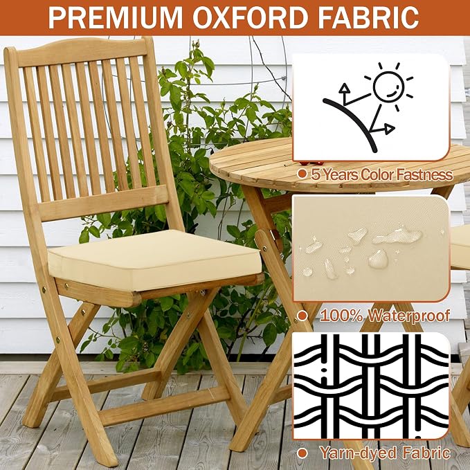 Outdoor Chair Cushions 18.5x16 Inch Water Resistant Patio Chair Cushions with Tie 3 Year Color Fastness Thick Outdoor Seat Cushion for Patio Furniture Beige Set of 4