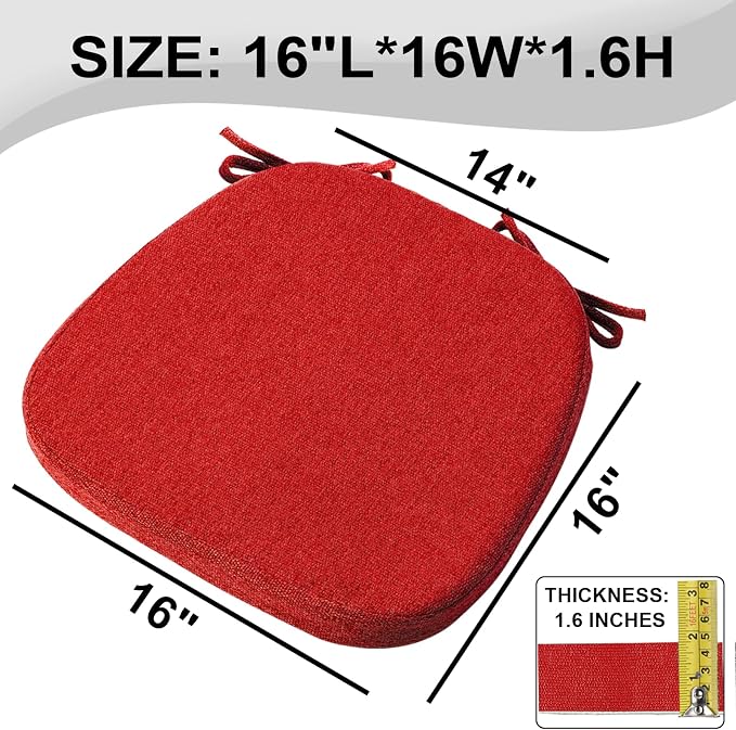 SINOSSO 1 Pack Memory Foam Chair Cushions for Dining Chair, Friendly Woven Fabric 16" U-Shape Comfortable Kitchen Chair Pad, Removable Slip Resistant Seat Cushion (1 Piece, Red)