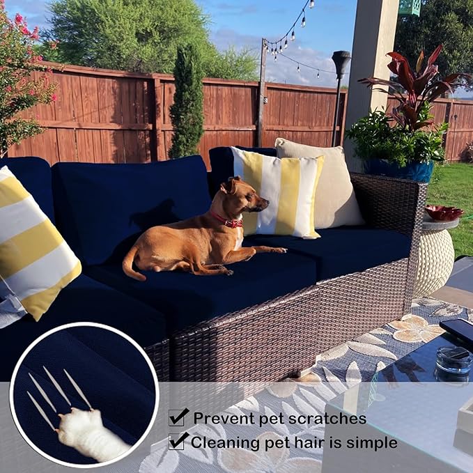 Sqodok Patio Cushion Covers Replacement, Deep Seat Patio Cushions Cover Set of 4, Waterproof Seat and Back Cushions Cover for Outdoor Furniture Chair, Sofa, Couch(Dark Blue,28"x28"x6"+28"x17"x6")