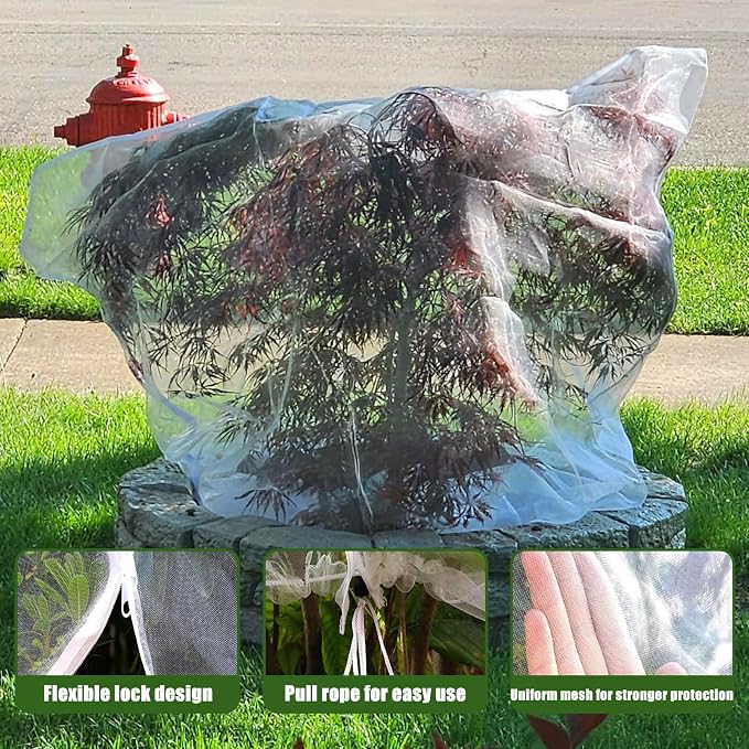 12'x12' Large Fruit Tree Netting with Zipper - 2PC Protects Fruit from Squirrels, Birds & Pests, Heavy-Duty Tree Covers for Fruit Trees (White)