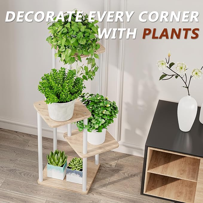 AZERPIAN Plant Stand 4 Tier Indoor Metal Flower Shelf for Multiple Plants Corner Tall Flower Holders for Patio Garden Living Room Balcony Bedroom, Black (4 Tier-White)