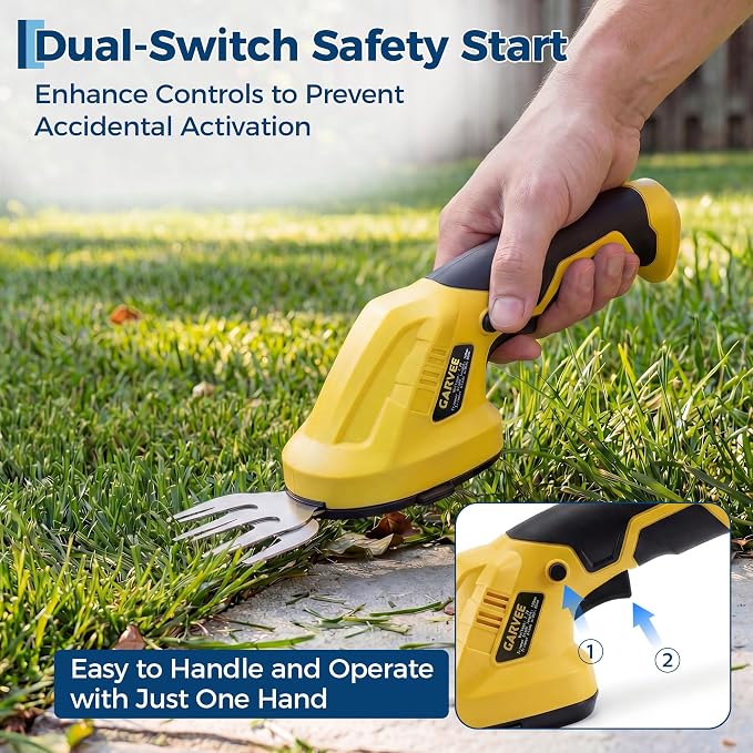 2-in-1 Electric Handheld Hedge Trimmer, Cordless Grass Shear & Shrub Trimme, Lightweight Rechargeable Bush Trimmers, with Type-C Cable, Dual Safety Switch, Brushless Motor, for Yard, Lawn, Garden