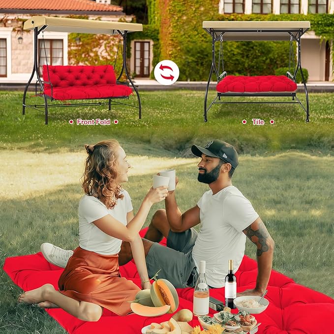 Porch Swing Cushions 2 Seater Replacement Thicken 5" Waterproof & Fade Resistant Swing Cushions for Outdoor Furniture Bench Patio Swing Cushion with Backrest & Ties(Rose Red 48x40x5inch)