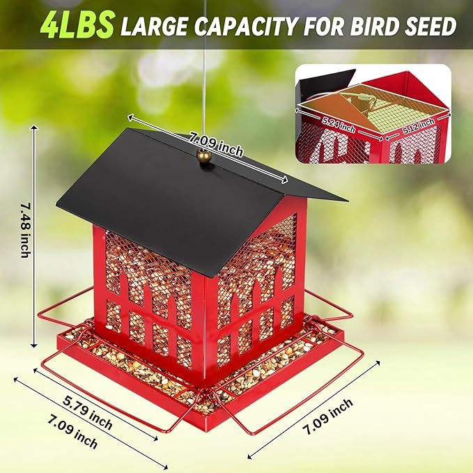 Bird Feeder, Wild Bird Feeders for Outdoors Hanging, Large Bird Feeder with Upgraded Weatherproof Roof for Outside Backyard Garden Decor