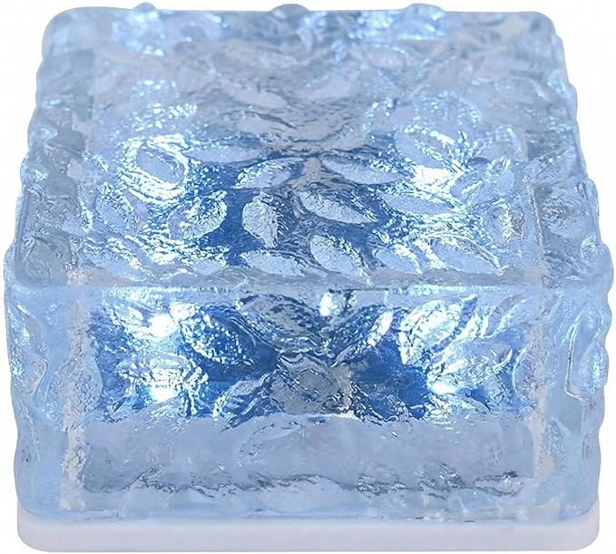Solar Powered LED Acrylic Brick Lights, Multicolor Water Ripple Design, Waterproof In-Ground Landscape Path Lights for Outdoor Garden Patio Walkway (Blue)
