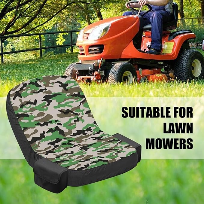 Green Camo Seat Covers for Riding Lawn Mower Universal Lawn Mower Seat Cover Protector with Storage Pockets Waterproof Tractor Accessories Gift for Friends