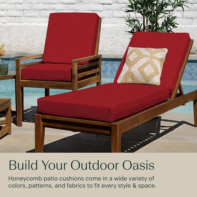 Honeycomb Outdoor Chaise Lounge Cushion for Patio Furniture, Water & Fade Resistant, Removable Cover, 24 x 73, Heritage Textured Solid Imperial Red