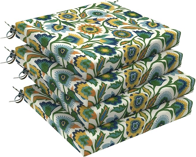 DYTXIII Set of 4 Outdoor Chair Cushions, Water Resistant 18.5"x16"x2" Square Seat Cushion for Patio Dining Chairs, High-Density Replacement Pads for Indoor Outdoor Furniture - Fiesta Floral