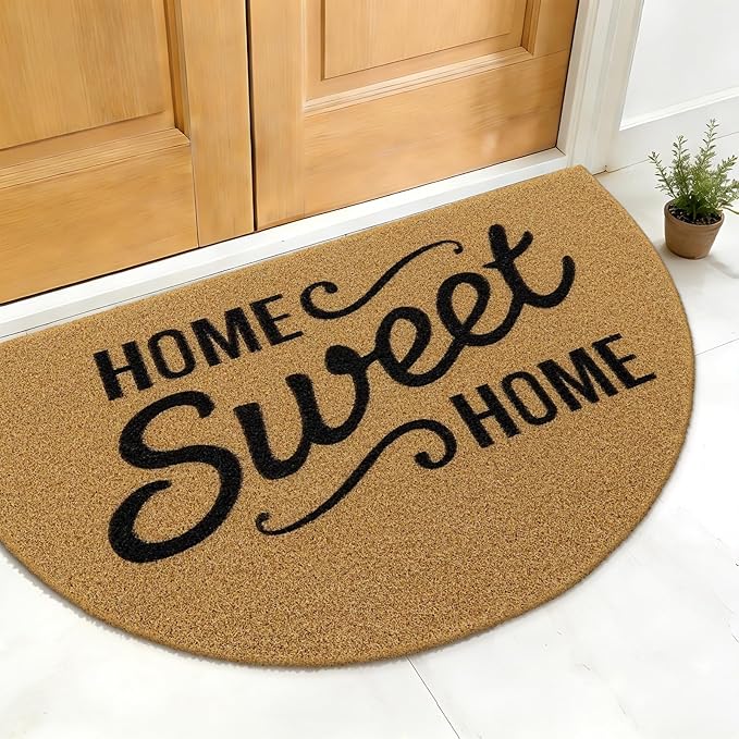 OLANLY Half Circle Front Door Mat, Low Profile Doormat, Stain and Fade Resistant, Easy to Clean, for Indoor and Outdoor Entrances, Patio Porch or Entryway, Brown (35x23 Inch, Home Sweet Home)
