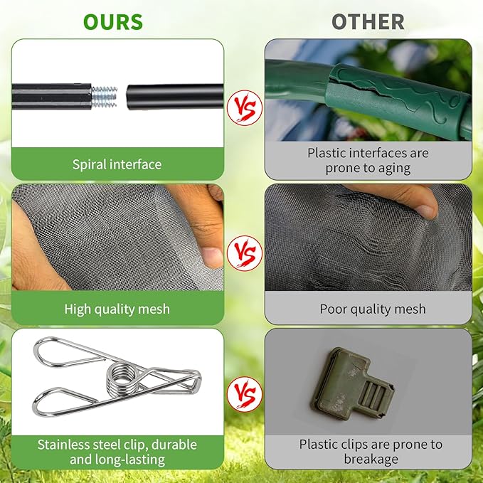 Metal Garden Netting Kit, 8 Pack 2.7ft Sturdy Outdoor Raised Beds Garden Stake Netting Support with 10'× 20' Durable Fine Insect Netting for Garden &16pcs Fixing Clips Plant Covers Set Pest Barrier