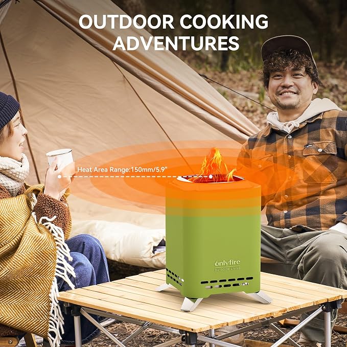 2-in-1 Smokeless Fire Pit with Pot Bracket & Carry Bag, 9” Portable Tabletop Fireplace, Wood Burning Mini Camping Stove for Patio Backyard RV Tailgating, Green FP052