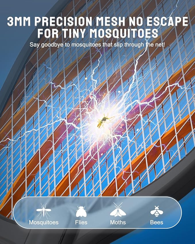 Mosiller Electric Fly Swatter, 3800V Handheld Bug Zapper Racket, Type-C Rechargeable, Mosquito Zapper for Indoor Outdoor, 3-Layer Safety Mesh, Easy to Use, Lightweight (Black-Basic 1 Pack)
