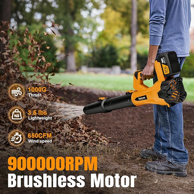 Leaf Blower Cordless,Electric Leaf Blower with 2 4.0Ah Battery Powered and Fast Charger, Cordless Blowers for Lawn Care and Car Dust Snow Blower,6 Speed Control,Orange