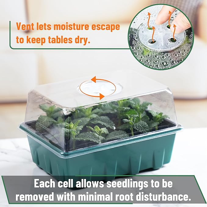 Mr. Pen- Seed Starter Tray Kits, 6.6"x4.6", 10 Set, Total 120 Cells, Durable Plant Germination Trays with Humidity Vented Domes and Bases, Ideal for Seed Starting, Indoor Gardening and Greenhouse