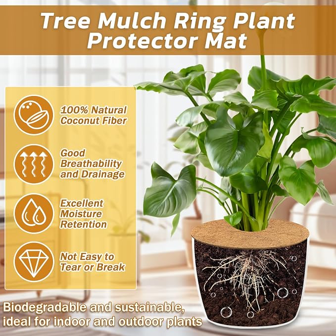 Legigo 10pcs Coconut Fiber Mulch Ring Tree Plant Protector Mat, 11.8 Inch Natural Coco Coir Tree Mulch Ring Plant Pot Soil Cover, Tree Rings Disc Plant Cover for Indoor Outdoor Plants, Landscaping