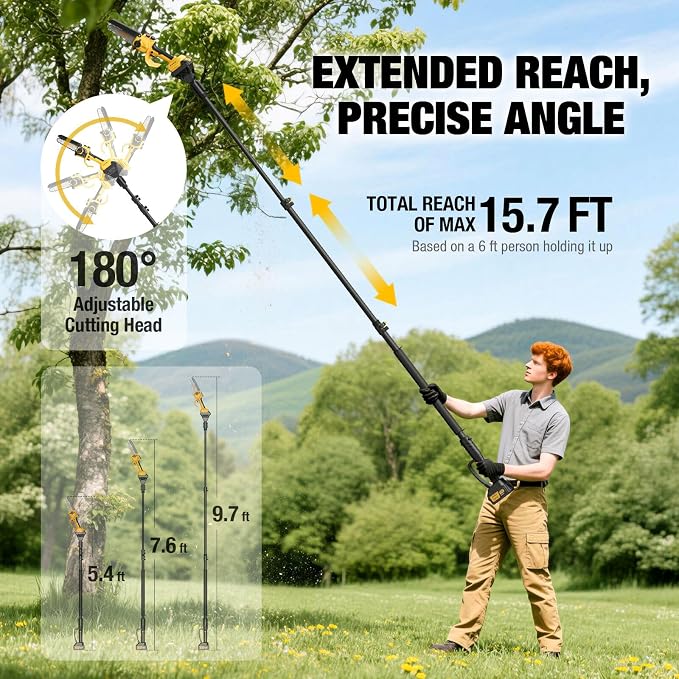 2-IN-1 Cordless 6-Inch Pole Saw & Chainsaw - 1200W Brushless Motor, Total Reach of Max 15.7 FT, Lightweight, Electric Pole Saws for Tree Trimming Pruning with 2× Batteries