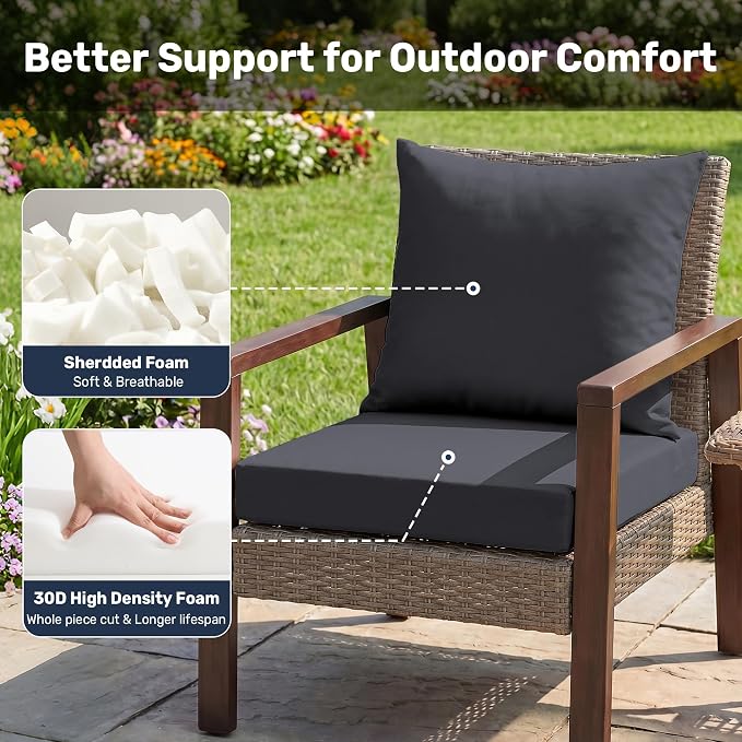 UNIKOME Outdoor Seat Cushions 19 X 19 Inch - Water-Resistant & Fade Resistant, Removable Cover Patio Furniture Cushions for Chair, Sofa, Couch, Wicker, Dark Grey