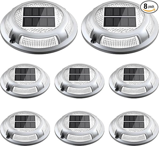Solar Driveway Lights, 8 Pack Heavy Duty Driveway Lights Solar Powered 2 Color Mode (Cool/Warm White) IP68 Waterproof Outdoor Solar Deck Lights with Ground Stake for Pathway Garden Yard Walkway Dock