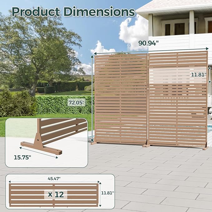 Privacy Fence Screen Outdoor Freestanding Privacy Panel, 72" H×47" W HDPE Decorative Panels with Stand, Room/Garden Divider, Outdoor Privacy Screen for Patio,Deck, Balcony, Pool