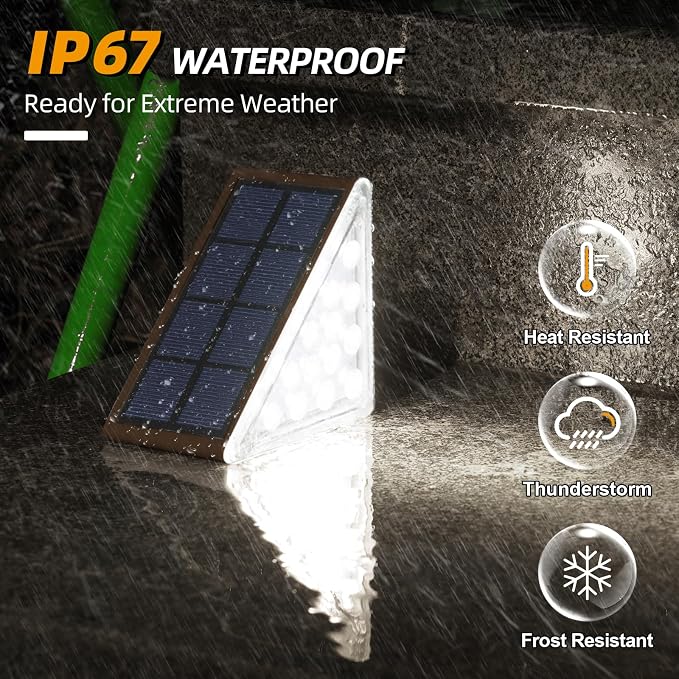 NIORSUN Solar Stair Lights,Cool White Outdoor Step Lights IP67 Waterproof Auto On Off, Outdoor Stair Lights for Steps,Stair,Patio,Yard,Porch,Front Door,Sidewalk,Deck Decor（Brown, 6 Pack）