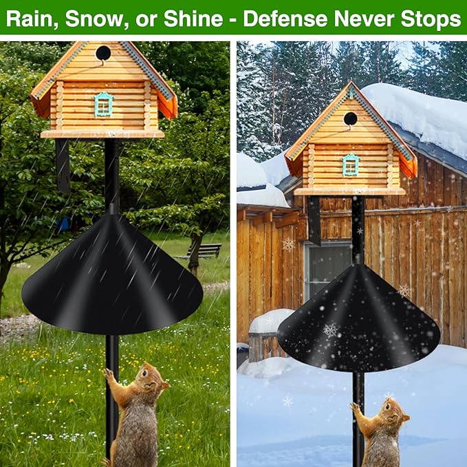 Wider Squirrel Baffle for Bird Feeder Pole, Raccoons Rodents Guard Stopper for Outside Shepherd Hooks, Easy Assembly Baffle for Bird Feeding Pole (19Inch 1 Pack Black)