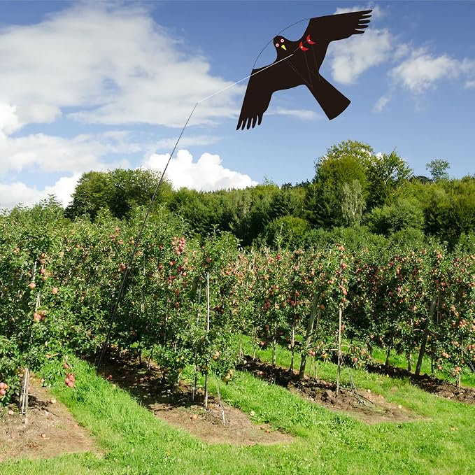 Bird Hawk Flying Kite with Pole Crops Farm Protector Bird Scarer Flying Kite with 4m Pole-Style C